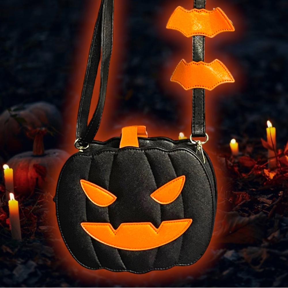 Spooky Jack-O-Lantern Pumpkin Crossbody Purse with Adjustable Strap